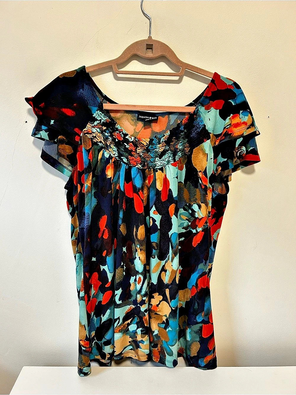 Fashion Bug Abstract Short Sleeve Blouse XL Like New